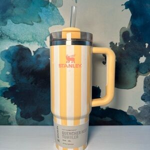 Stanley Yellow and White Striped Tumbler with Straw